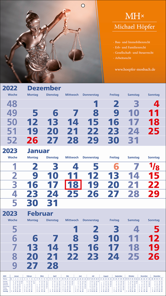 3 Monats Wandkalender - Art. 8103