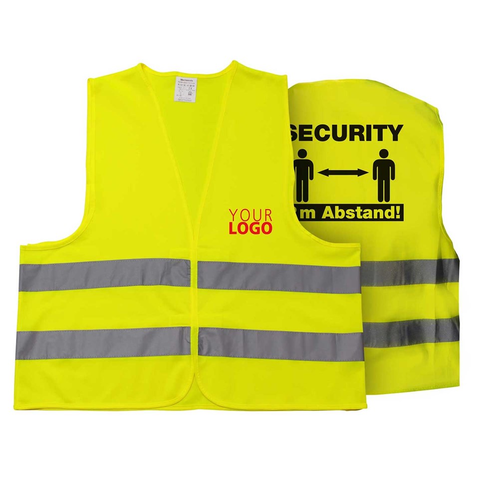 Warnweste Security 2 Meter Abstand - Mit eigenem Logo vorne