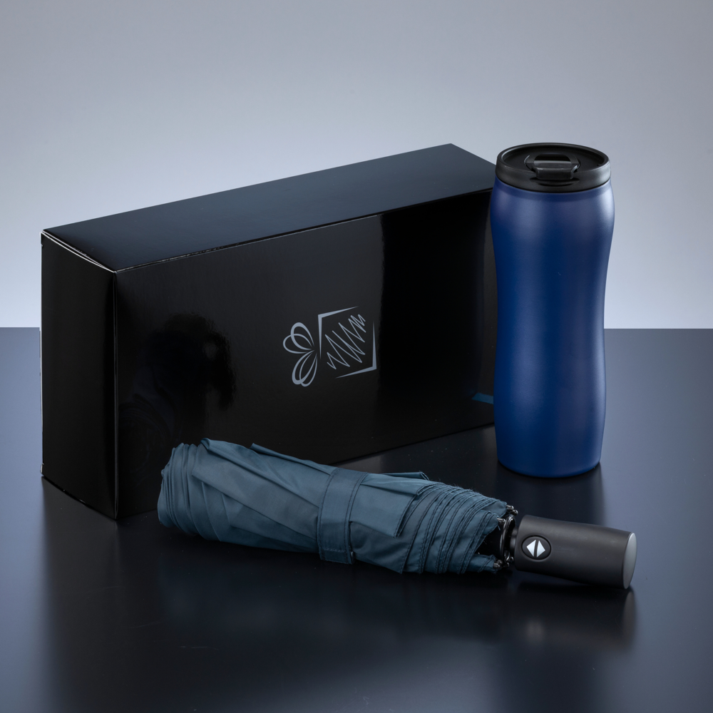 Primo Set: Vakuumbecher 400 ml & Automatikschirm - marineblau