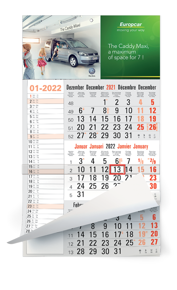 3-Monats-Wandkalender mit Memoleiste - Art. 4627