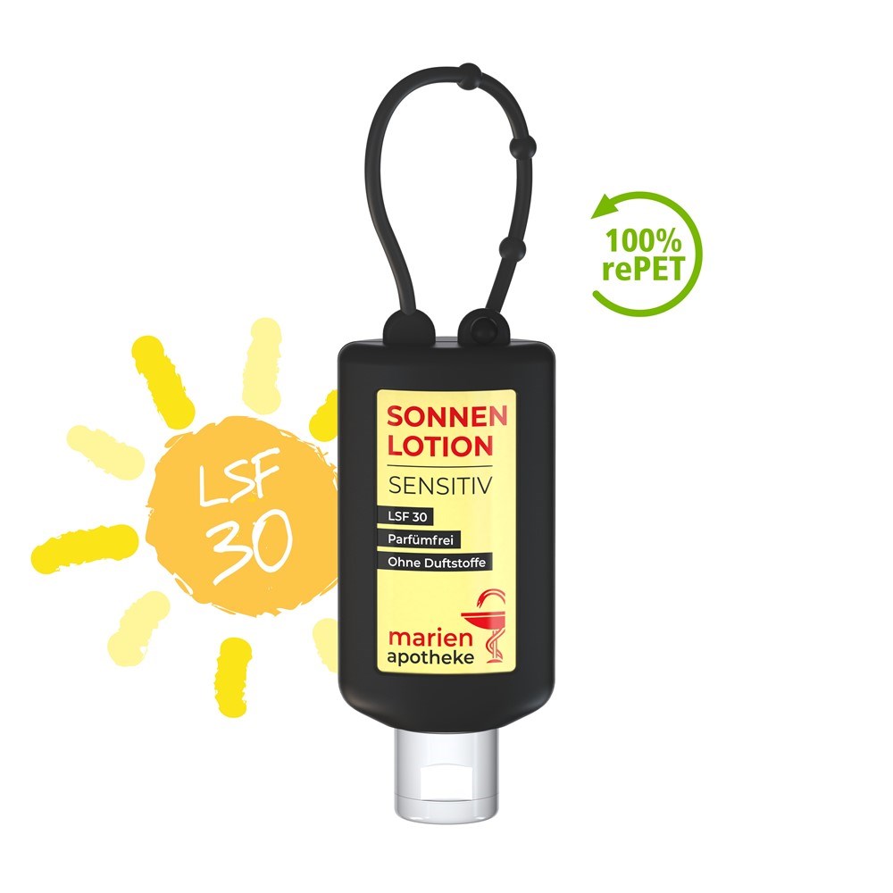 Sonnenmilch LSF 30 (sens.), 50 ml Bumper (schwarz), Body Label (R-PET)